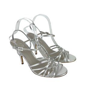 Delman Womens Ellie Silver Sheepskin Sandals Strappy Metallic Heels size 10